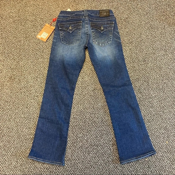 TRUE  RELIGION Sz 27 Disco Becky Big T Swarovski Crystal Distressed Jeans - Picture 6 of 14